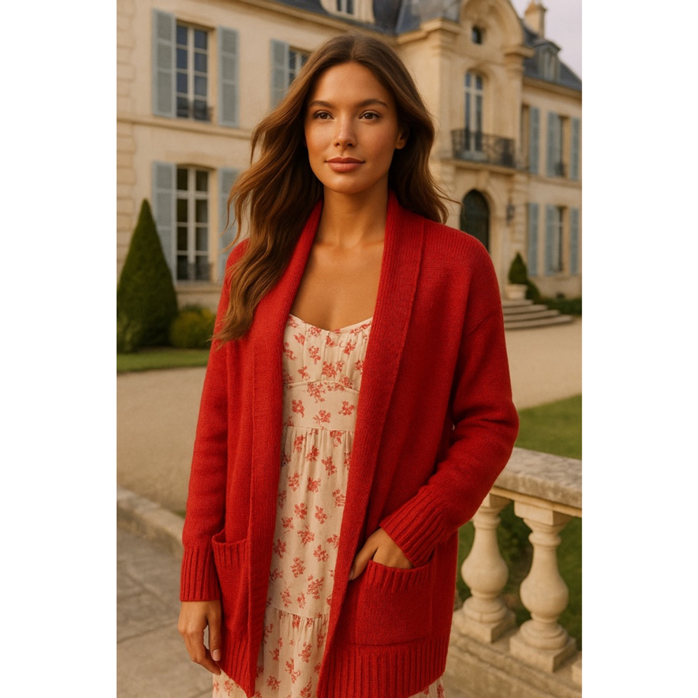 Aerie Open Front Wool Cardigan Cottagecore Soft Lounge Cozy Red Parisian Scandi